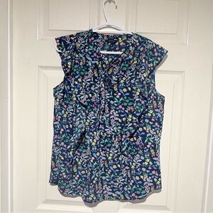 RW&CO. Navy Floral Cap-Sleeve Blouse
